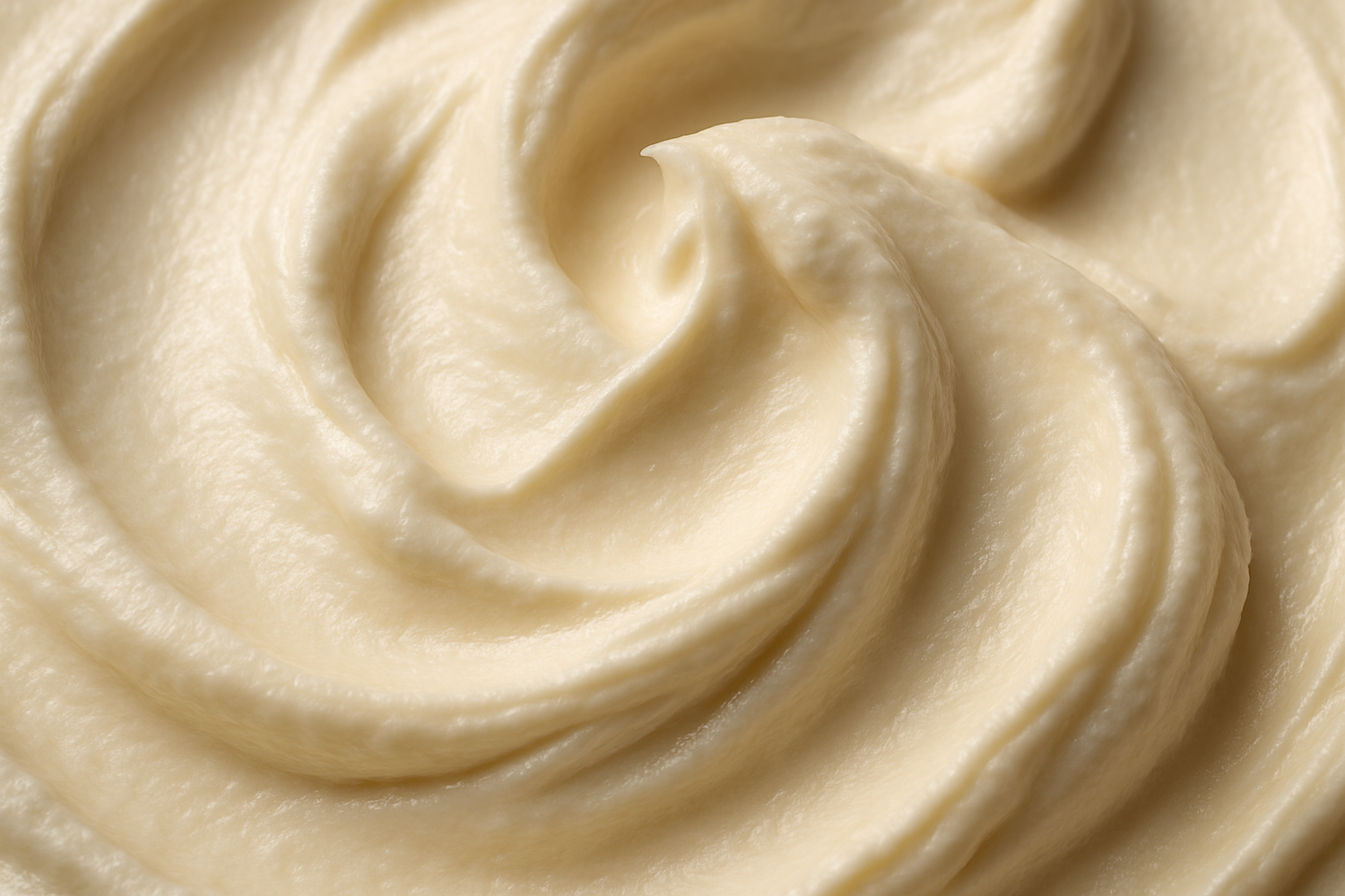 Macro close-up of cream texture in soft lighting (showing velvety, whipped richness).
